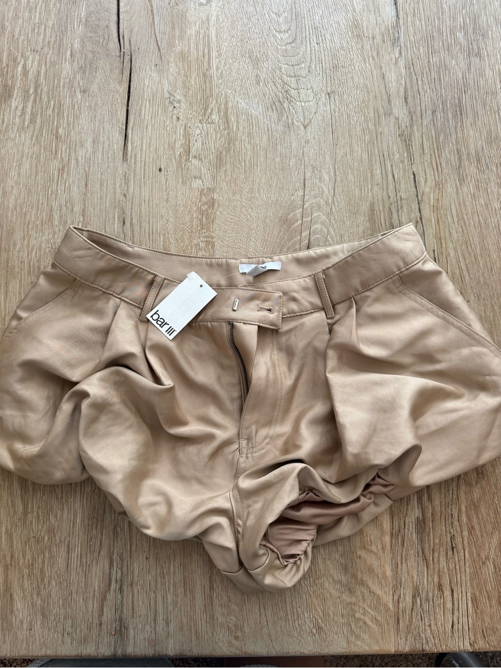 Bar III Women's Tan High-Waist Pleated Bermuda Shorts